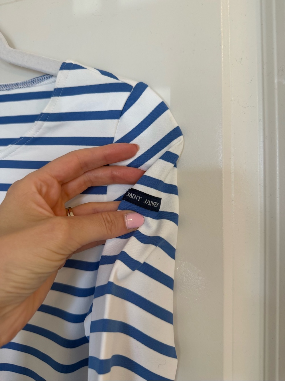 Saint James Blue & White Breton Stripe Boatneck 3/4 Sleeve Top - Picture 4 of 7